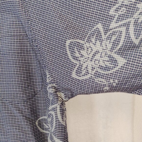 Vintage OP Ocean Pacific Mens L Button Up Shirt Blue and White Rayon SS Beach - Picture 5 of 12